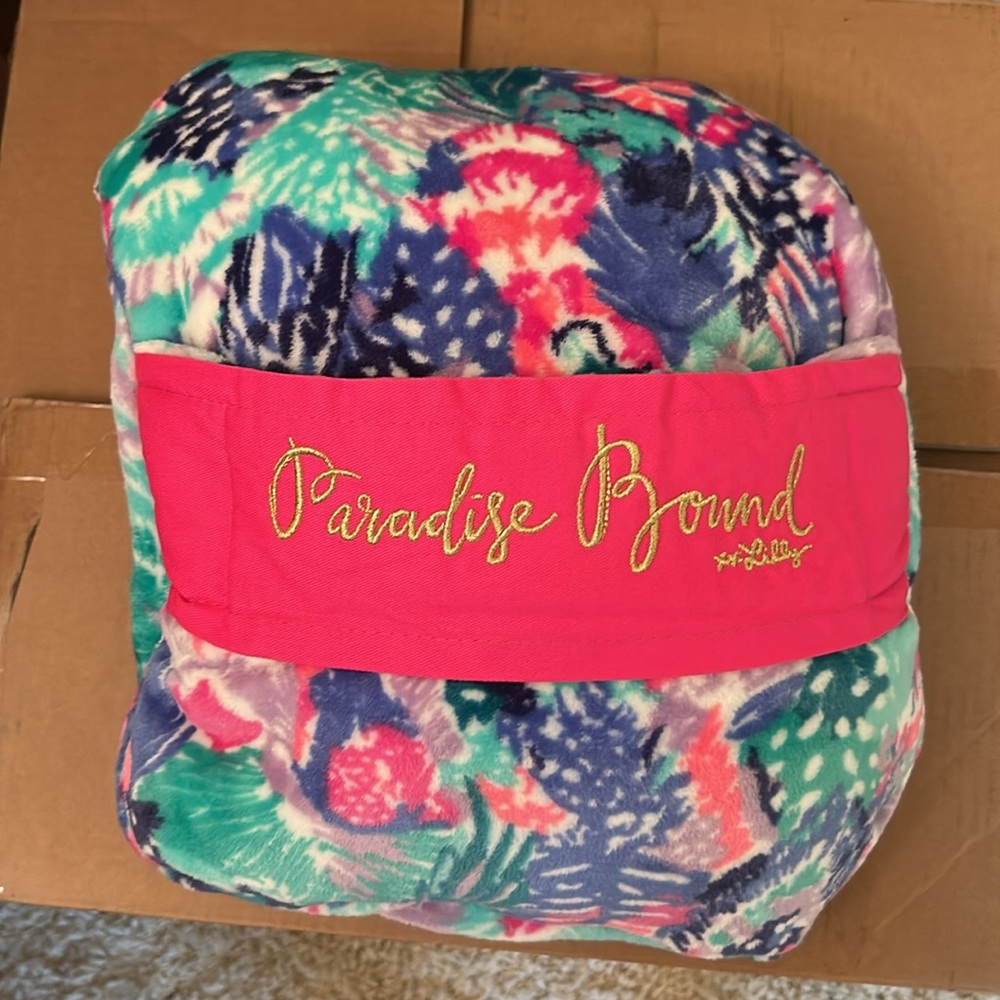 Lilly Pulitzer Colorful Throw Blanket. Tucks itself back into being a pillow